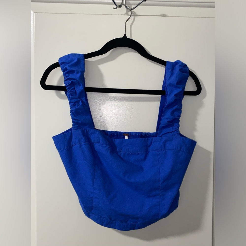 Free People Royal Blue Ruffled Strap Tank Top